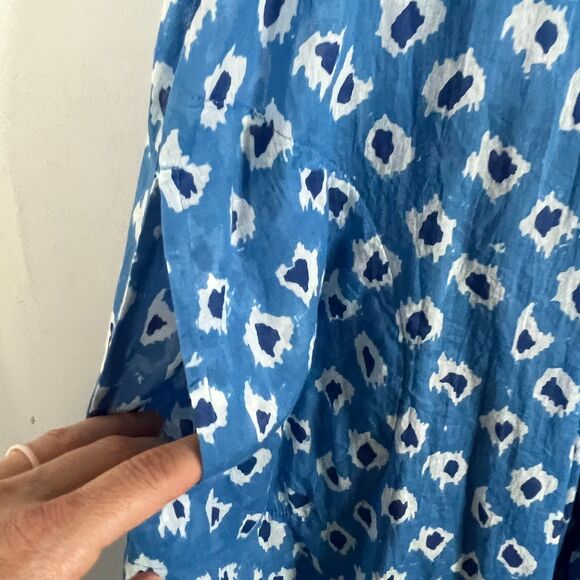 Dolma Maxi Dress Size Medium Blue Ikat Gauze Cotton Flowy Peasant Boho Puff Airy - Picture 8 of 8